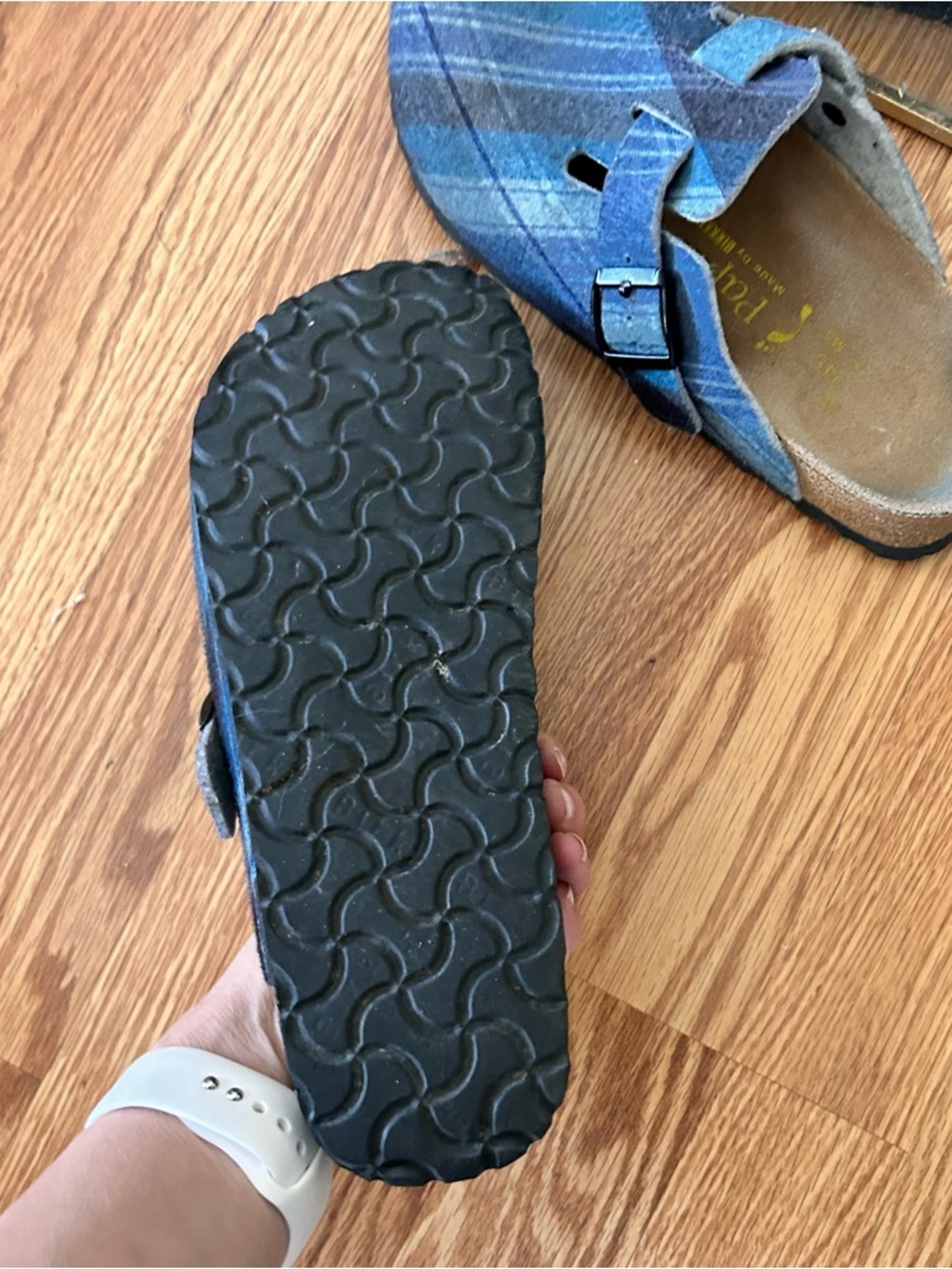 Birkenstock Pappillo Blue Plaid Slip-On Buckle Clog - Picture 3 of 7